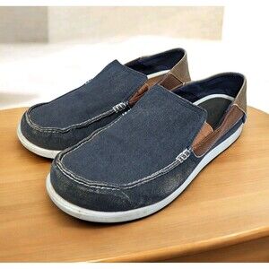 Crocs Mens 11 Santa Cruz Shoes Casual Slip Ons Loafers Triple Comfort Blue Brown